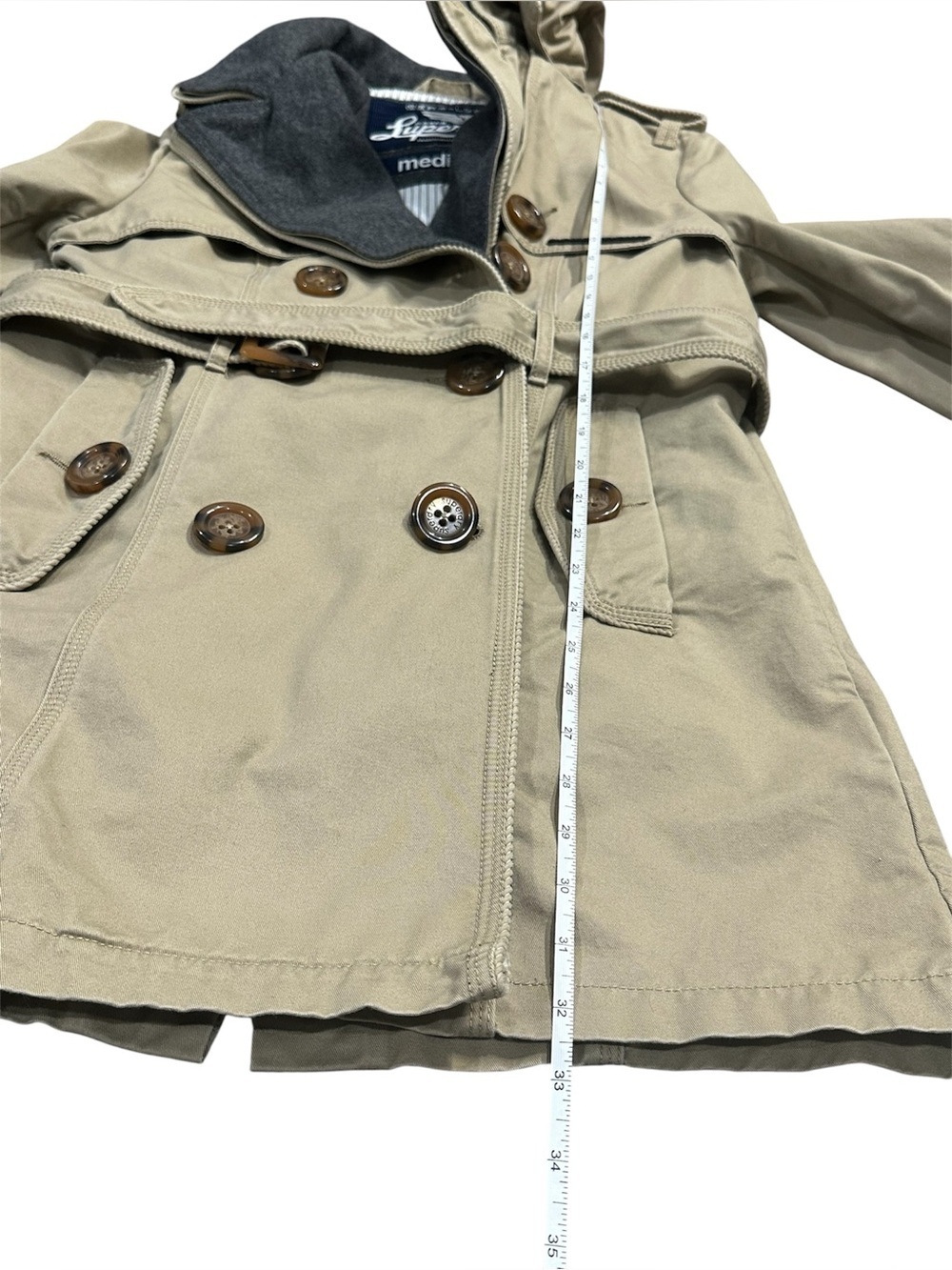 SUPERDRY Women's Vintage City Mac Khaki Double Breasted Trench Coat Medium M - Picture 14 of 16